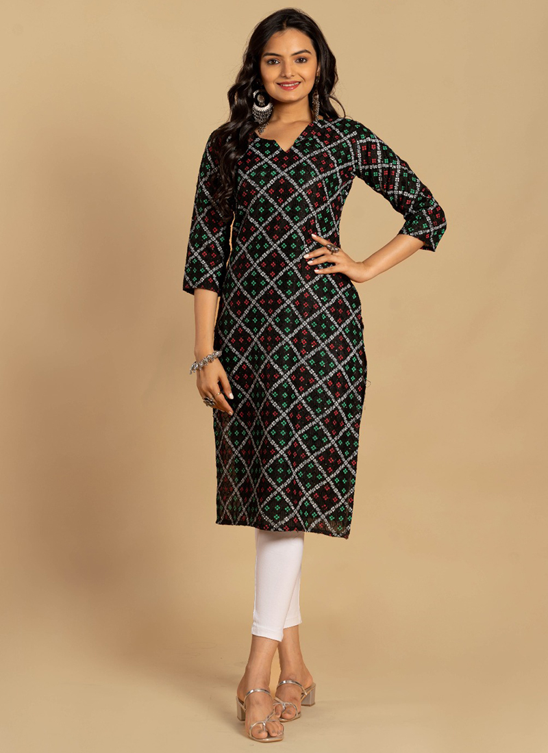 Buy Black Viscose Foil Work Daily Wear Readymade Kurti With Leggings Online From Surat Wholesale Shop